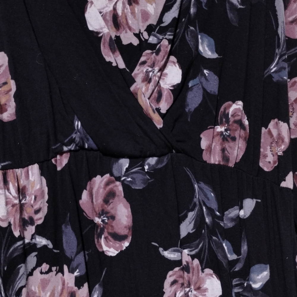 Isabel Maternity Black Dress with Pink Floral Design